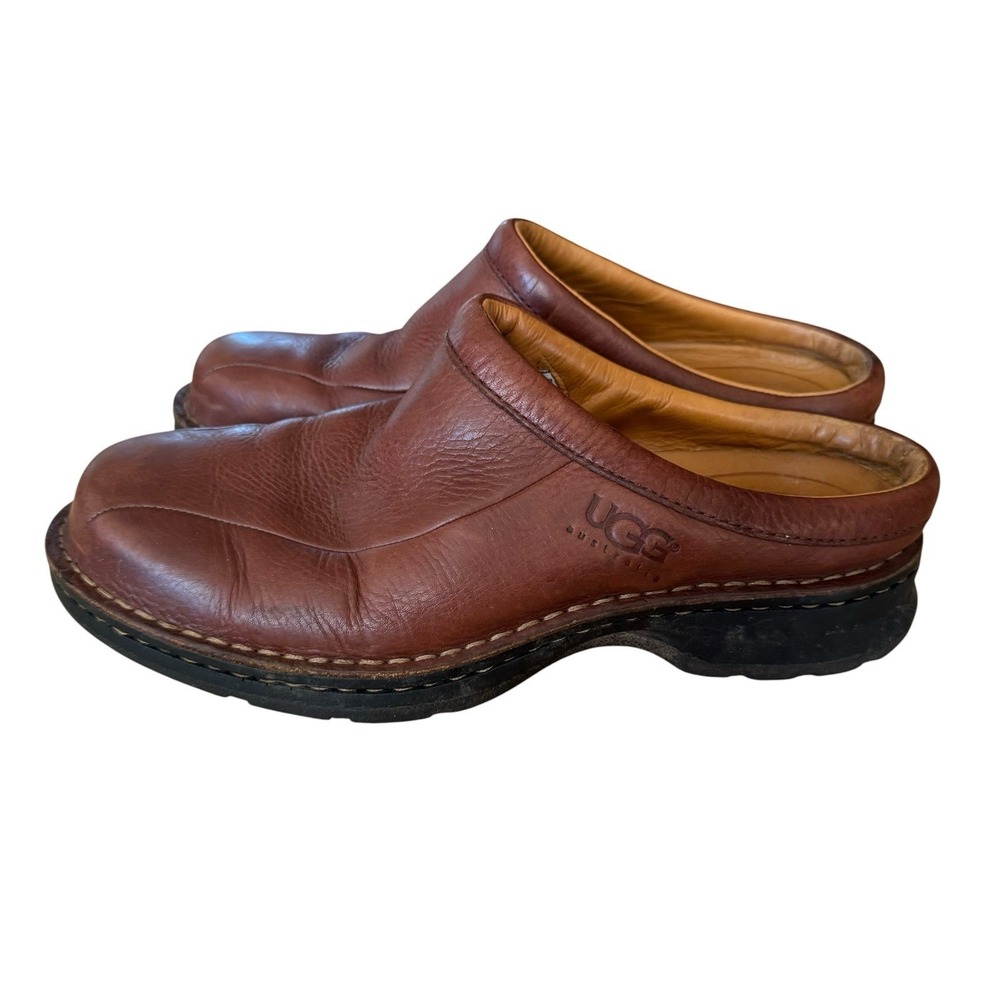 UGG Brown Leather Clog Mules